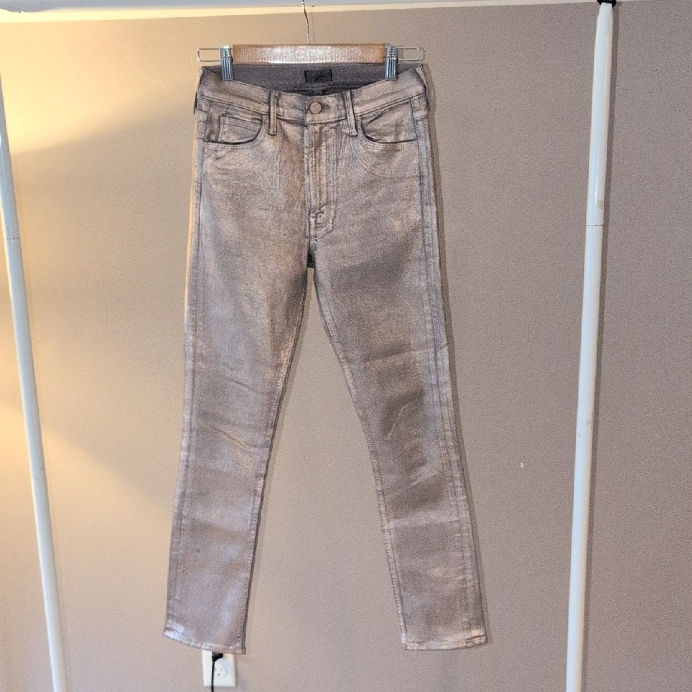 Mother Denim The Mid Rise Dazzler Ankle Heavy Metal Size 26